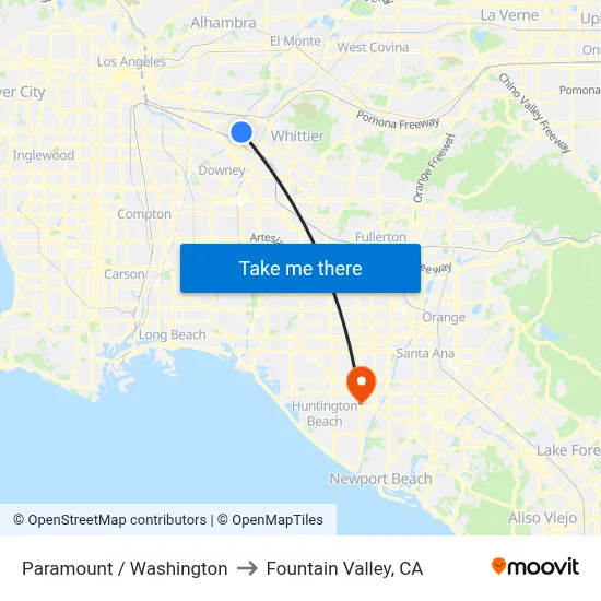 Paramount / Washington to Fountain Valley, CA map