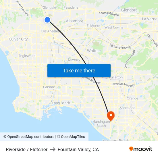 Riverside / Fletcher to Fountain Valley, CA map