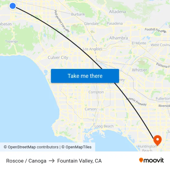 Roscoe / Canoga to Fountain Valley, CA map