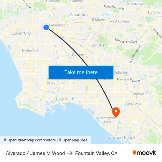 Alvarado / James M Wood to Fountain Valley, CA map