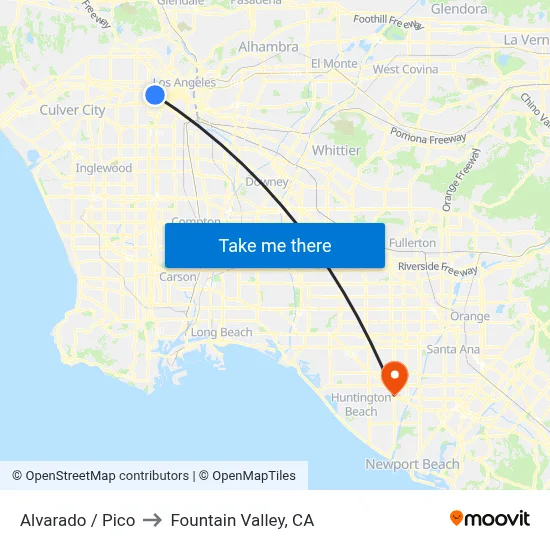 Alvarado / Pico to Fountain Valley, CA map