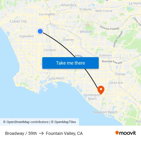 Broadway / 59th to Fountain Valley, CA map