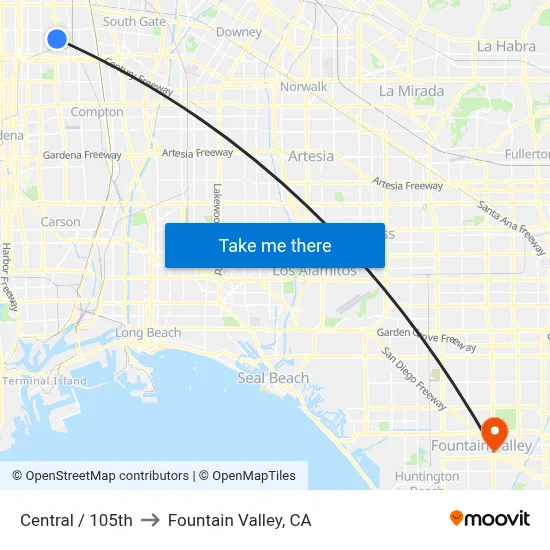 Central / 105th to Fountain Valley, CA map