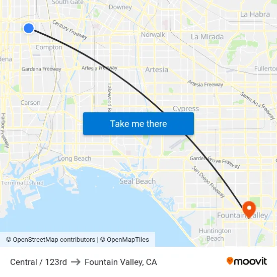 Central / 123rd to Fountain Valley, CA map