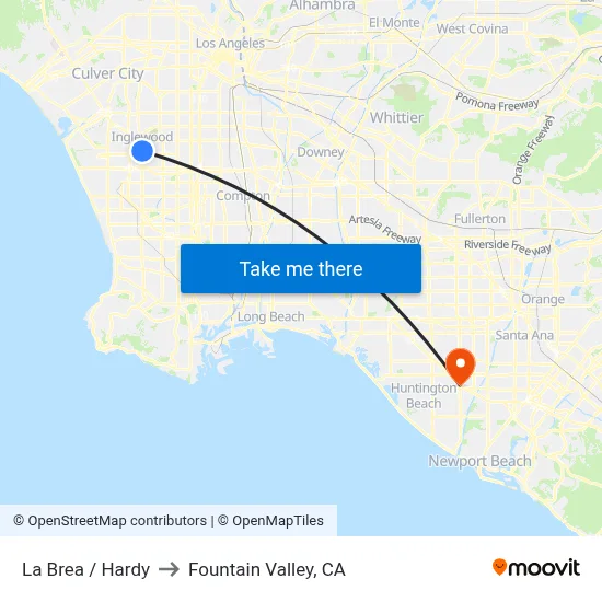 La Brea / Hardy to Fountain Valley, CA map