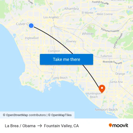 La Brea / Obama to Fountain Valley, CA map