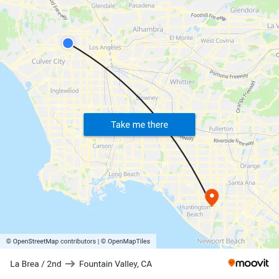La Brea / 2nd to Fountain Valley, CA map