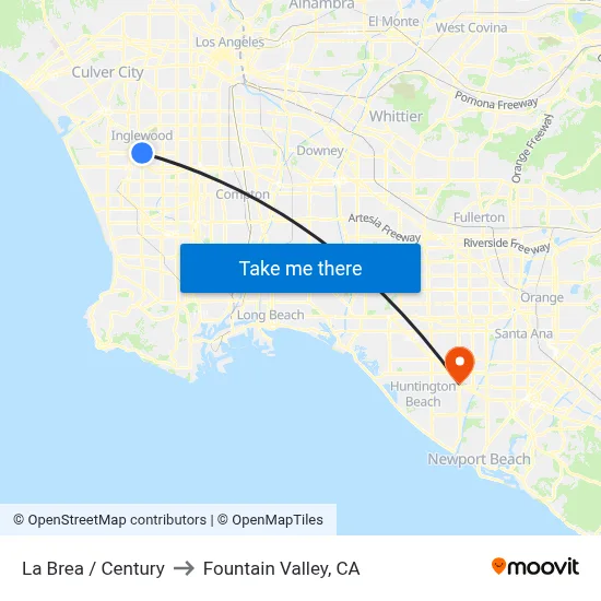 La Brea / Century to Fountain Valley, CA map