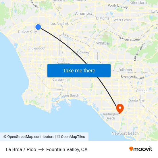 La Brea / Pico to Fountain Valley, CA map