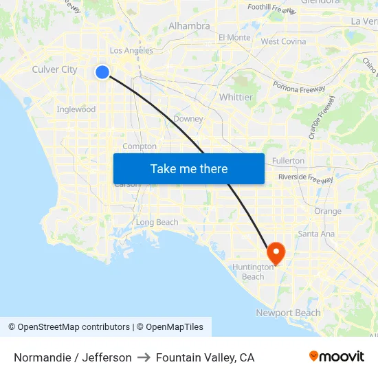 Normandie / Jefferson to Fountain Valley, CA map