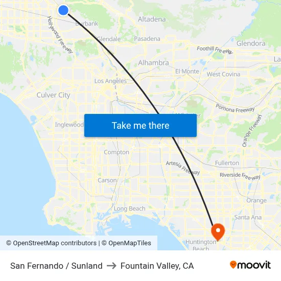 San Fernando / Sunland to Fountain Valley, CA map