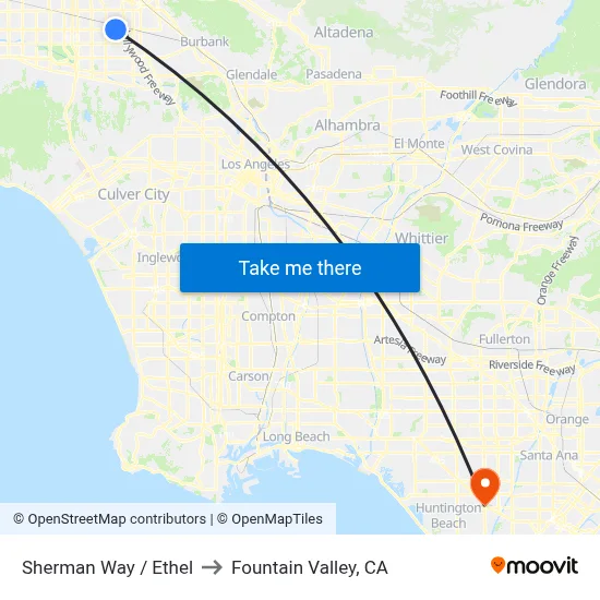 Sherman Way / Ethel to Fountain Valley, CA map