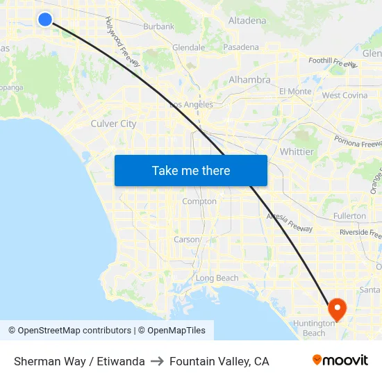 Sherman Way / Etiwanda to Fountain Valley, CA map