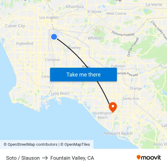 Soto / Slauson to Fountain Valley, CA map