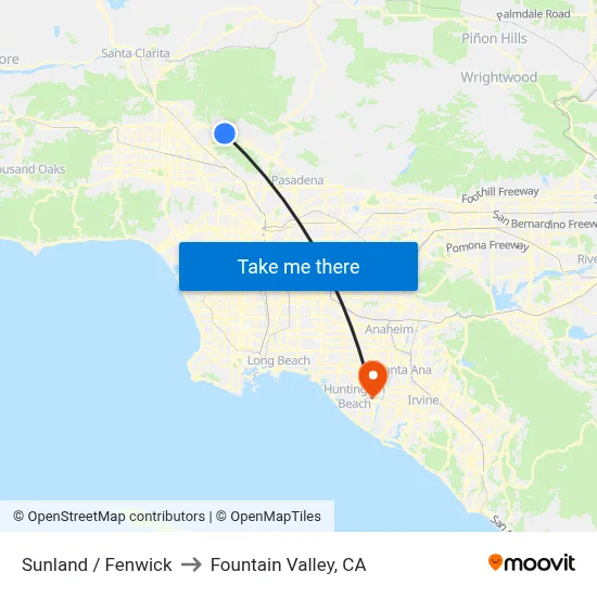 Sunland / Fenwick to Fountain Valley, CA map