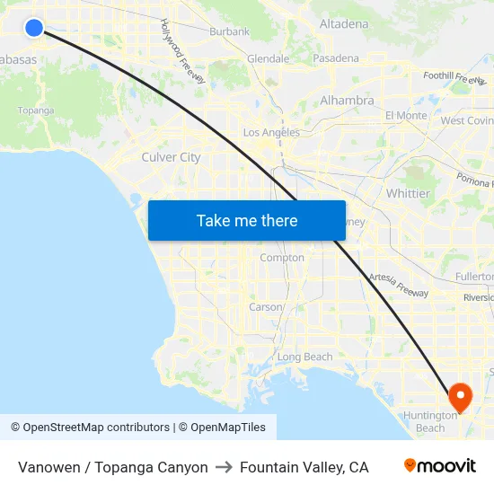Vanowen / Topanga Canyon to Fountain Valley, CA map