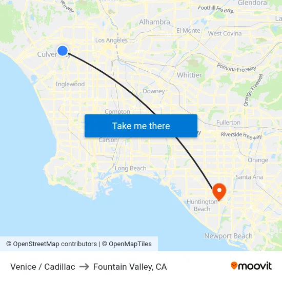 Venice / Cadillac to Fountain Valley, CA map