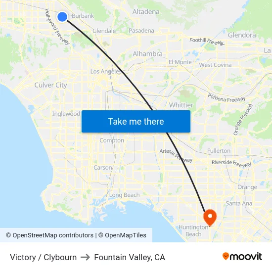 Victory / Clybourn to Fountain Valley, CA map