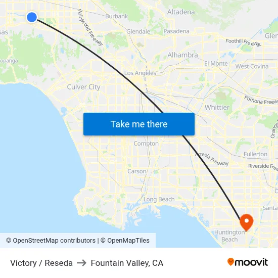 Victory / Reseda to Fountain Valley, CA map