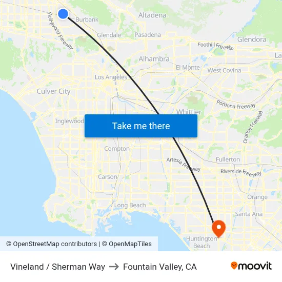 Vineland / Sherman Way to Fountain Valley, CA map