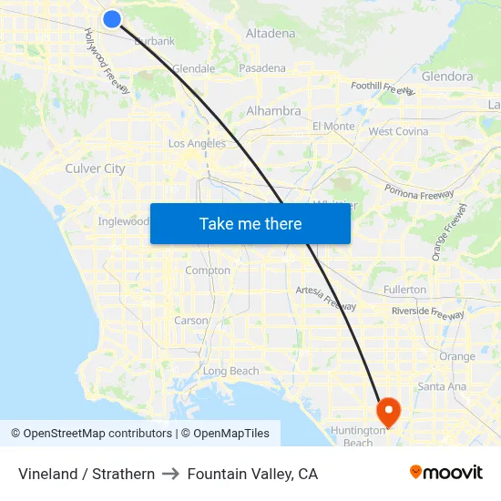 Vineland / Strathern to Fountain Valley, CA map