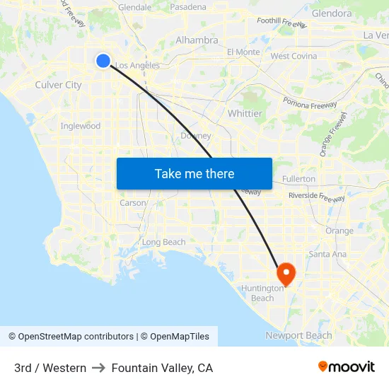 3rd / Western to Fountain Valley, CA map