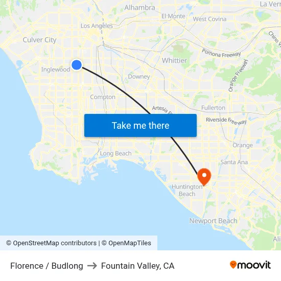 Florence / Budlong to Fountain Valley, CA map