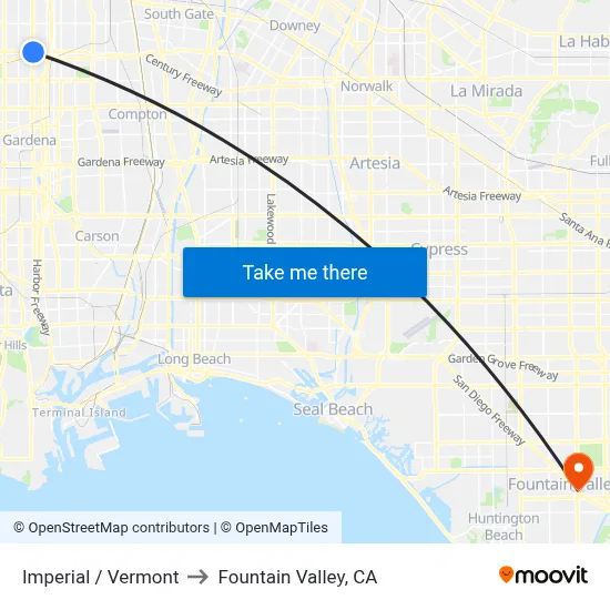 Imperial / Vermont to Fountain Valley, CA map