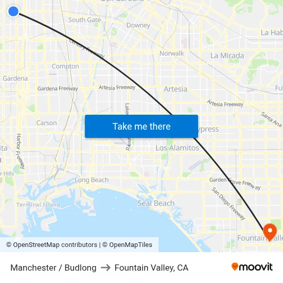 Manchester / Budlong to Fountain Valley, CA map