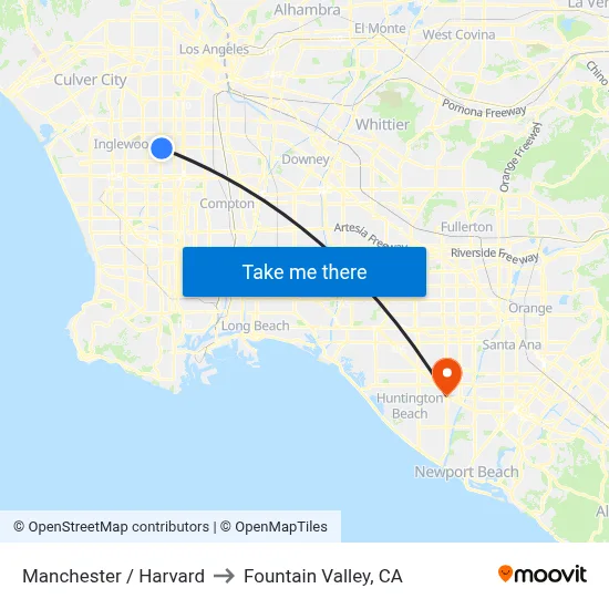 Manchester / Harvard to Fountain Valley, CA map