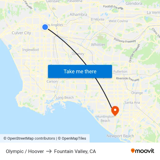 Olympic / Hoover to Fountain Valley, CA map