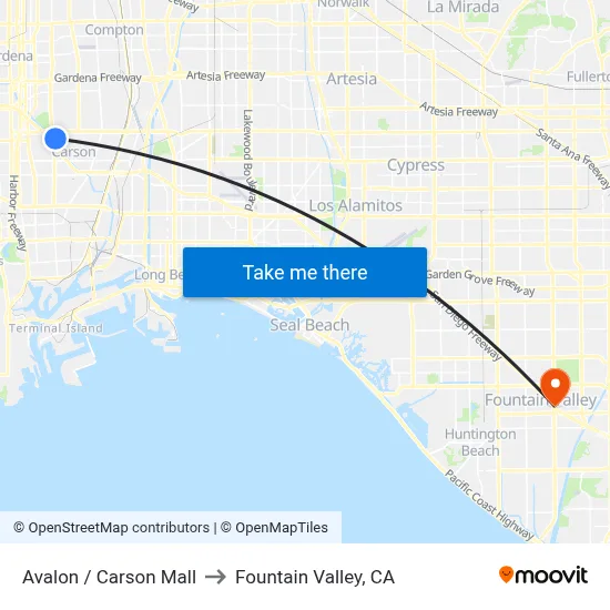 Avalon / Carson Mall to Fountain Valley, CA map