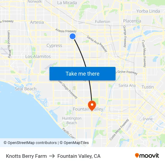 Knotts Berry Farm to Fountain Valley, CA map