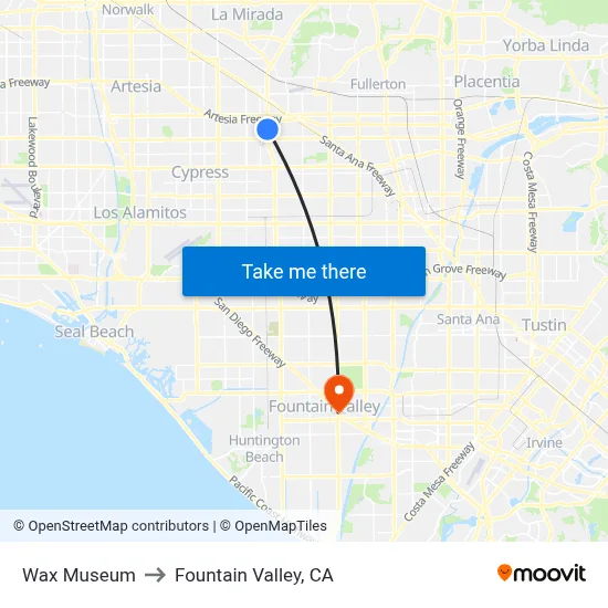 Wax Museum to Fountain Valley, CA map
