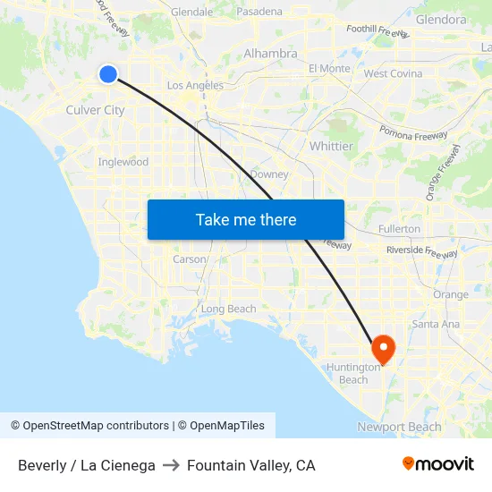 Beverly / La Cienega to Fountain Valley, CA map