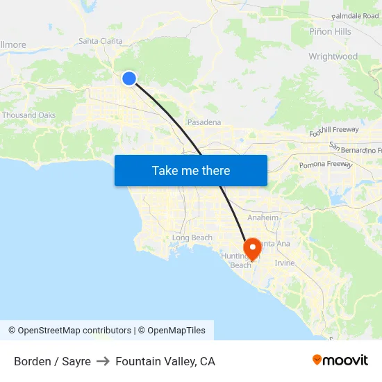 Borden / Sayre to Fountain Valley, CA map