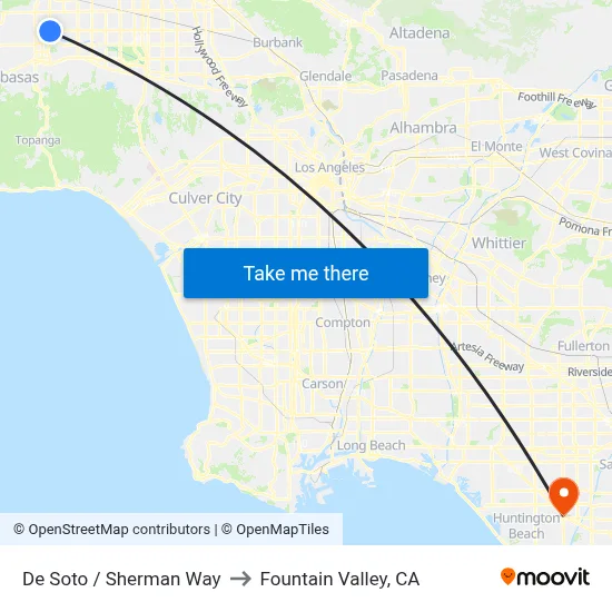 De Soto / Sherman Way to Fountain Valley, CA map