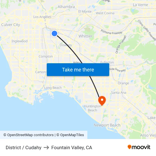 District / Cudahy to Fountain Valley, CA map