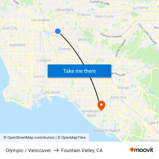 Olympic / Vancouver to Fountain Valley, CA map