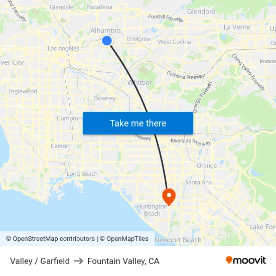 Valley / Garfield to Fountain Valley, CA map
