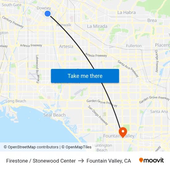Firestone / Stonewood Center to Fountain Valley, CA map