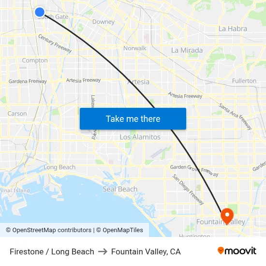 Firestone / Long Beach to Fountain Valley, CA map