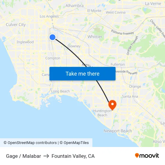 Gage / Malabar to Fountain Valley, CA map
