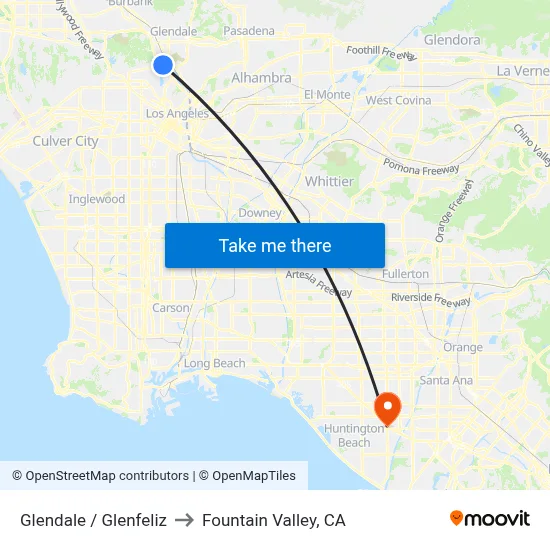 Glendale / Glenfeliz to Fountain Valley, CA map