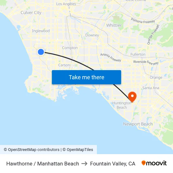 Hawthorne / Manhattan Beach to Fountain Valley, CA map