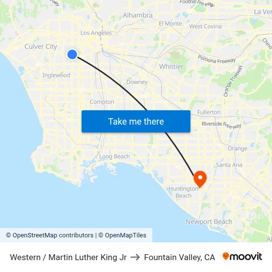 Western / Martin Luther King Jr to Fountain Valley, CA map