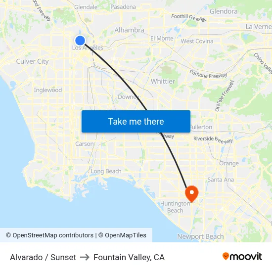 Alvarado / Sunset to Fountain Valley, CA map