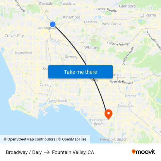 Broadway / Daly to Fountain Valley, CA map