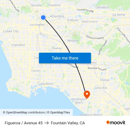 Figueroa / Avenue 45 to Fountain Valley, CA map