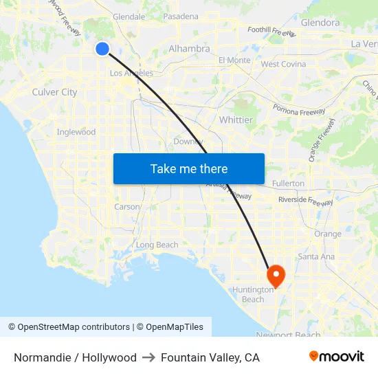 Normandie / Hollywood to Fountain Valley, CA map